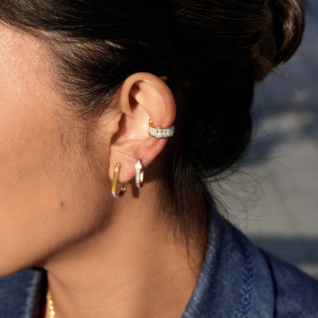 Boucles d'oreilles créoles sophistiquées pour femmes, en acier inoxydable, imperméables et anti-ternissement, couleur or. 2