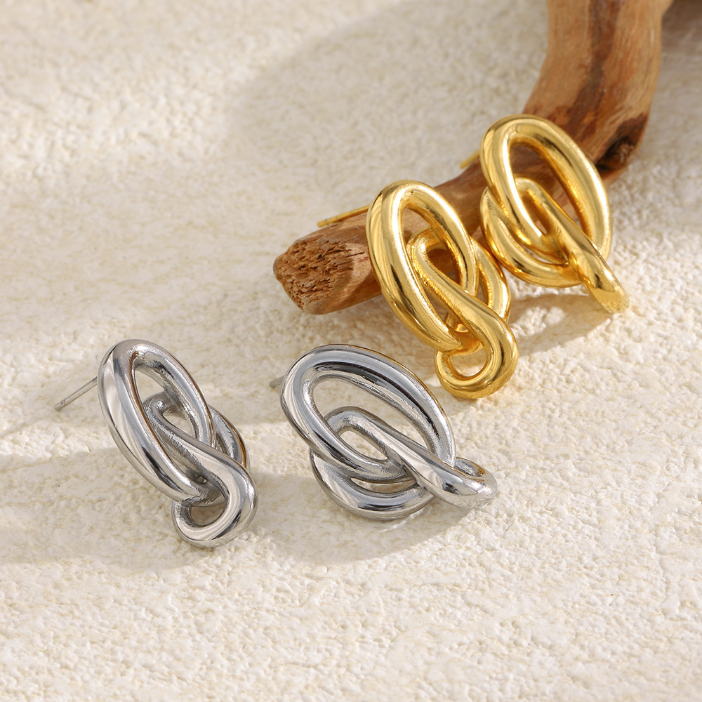 Boucles D'Oreilles Clous En Acier Inoxydable Imperméables En Forme De Nœud Image3