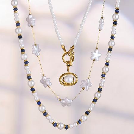 Magnifiques ensembles de colliers pour femmes en acier inoxydable doré avec chaîne à perles, imperméables et anti-ternissement