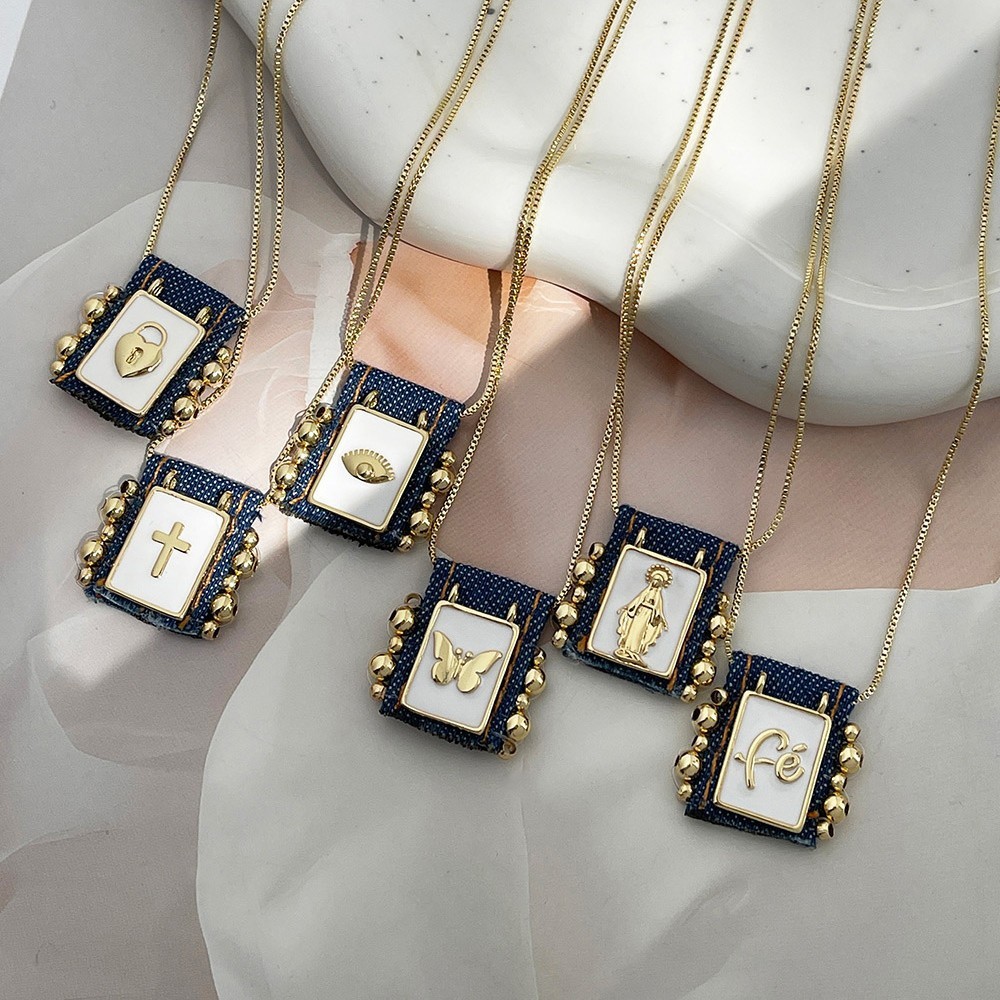 Collier Pendentif Tarot En Tissu Avec Perles De Cuivre Image2