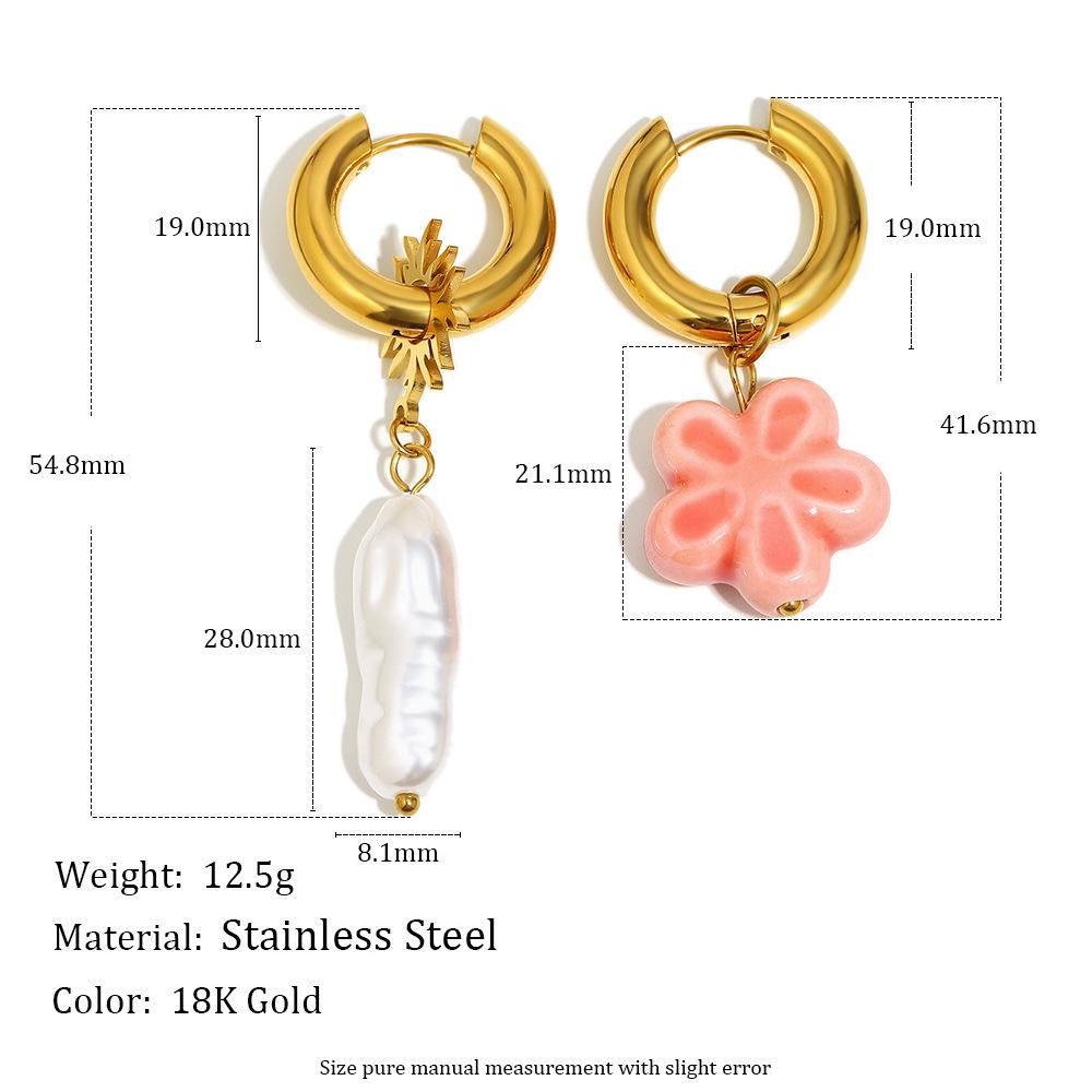 Boucles D'Oreilles Pendantes En Acier Inoxydable Imperméable Sweet Flower Avec Perles