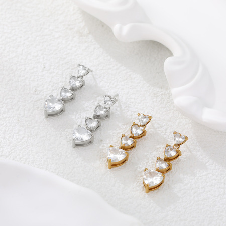 Boucles d'oreilles pendantes pour femme en or 18 carats, en forme de cœur, avec pompon et zircone cubique, collection Light Luxury Series 2