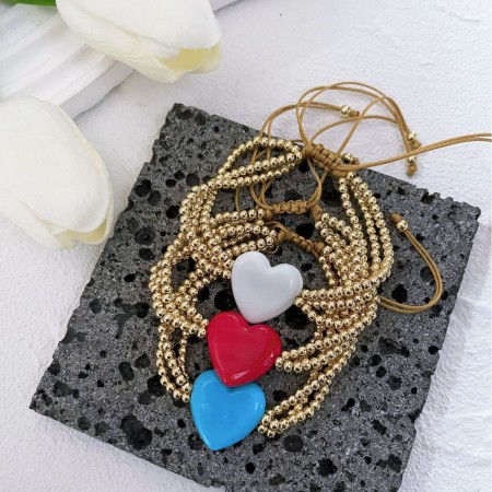 Bracelets à breloques romantiques en cuivre avec perles en forme de cœur en verre pour femmes