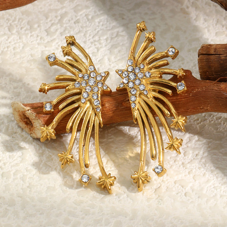 Boucles d'oreilles puces en acier inoxydable imperméable en forme d'ailes, avec zircon doré