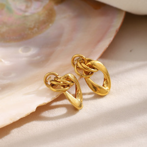 Boucles D'Oreilles Pendantes En Acier Inoxydable Doré, Forme Irrégulière, Étanches. h5 Image3