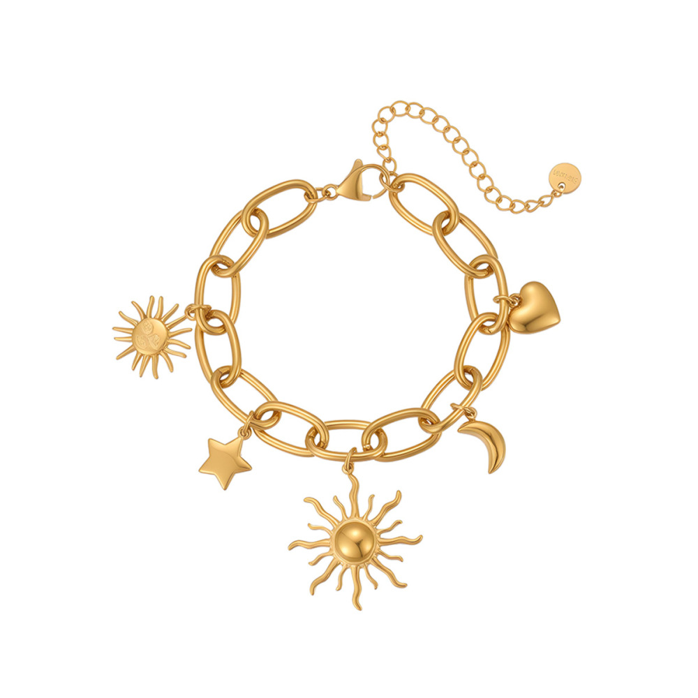 Bracelet Chaîne Femme En Acier Inoxydable Étanche, Or 18 Carats, Motif Cœur, Soleil, Tortue, Étoile Et Lune h5Image5