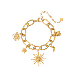 Bracelet Chaîne Femme En Acier Inoxydable Étanche, Or 18 Carats, Motif Cœur, Soleil, Tortue, Étoile Et Lune h5 Image5