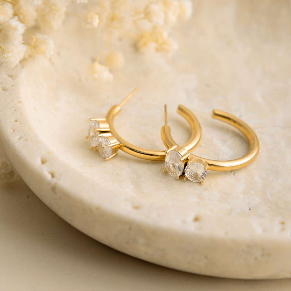 Boucles D'Oreilles Créoles Pour Femmes En Acier Inoxydable Doré, Imperméables Et Anti-Ternissement, Ornées De Zircon Brillant Image4