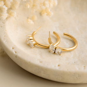 Boucles D'Oreilles Créoles Pour Femmes En Acier Inoxydable Doré, Imperméables Et Anti-Ternissement, Ornées De Zircon Brillant h5 Image4