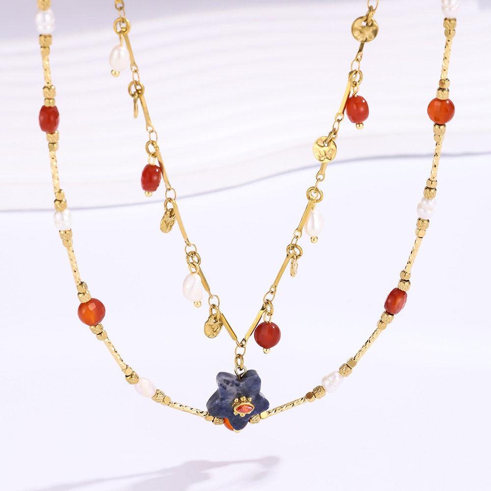 Colliers Pendentifs Pour Femmes En Acier Inoxydable, Couleur Or, Avec Étoile Délicate En Pierre Naturelle Image5