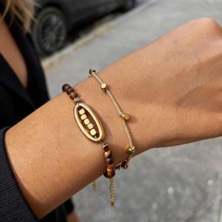 Bracelet en perles de pierre naturelle couleur or 2