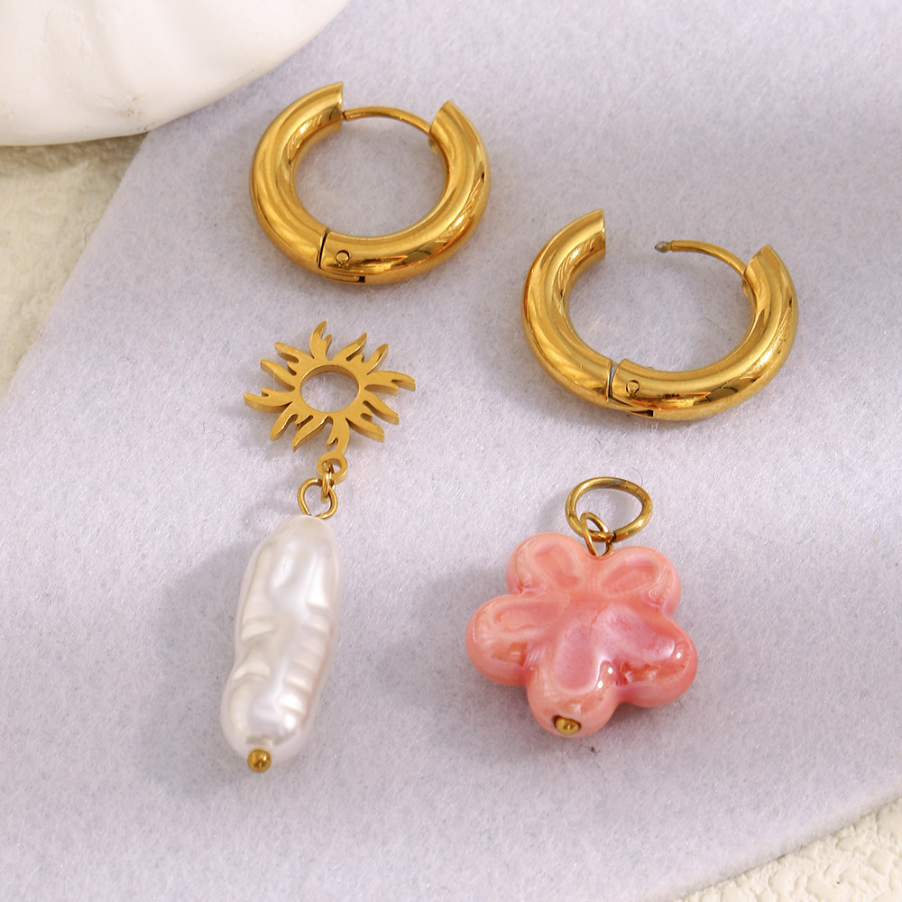 Boucles D'Oreilles Pendantes En Acier Inoxydable Imperméable Sweet Flower Avec Perles Image3