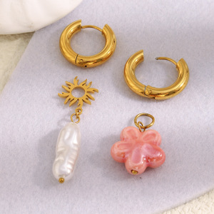 Boucles D'Oreilles Pendantes En Acier Inoxydable Imperméable Sweet Flower Avec Perles h5 Image3