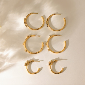 Boucles D'Oreilles Créoles Pour Femmes En Acier Inoxydable Doré, Imperméables Et Anti-Ternissement, Ornées De Zircon Brillant h5 Image3