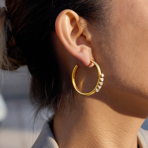 Boucles D'Oreilles Créoles Pour Femmes En Acier Inoxydable Doré, Imperméables Et Anti-Ternissement, Ornées De Zircon Brillant h5 Image7