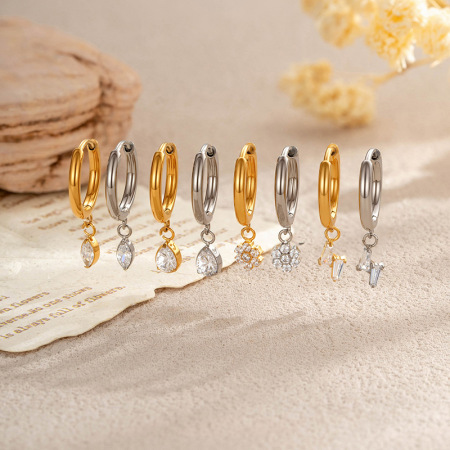 Boucles d'oreilles pendantes minimalistes pour femmes, en alliage de titane ASTM F136, couleur or, avec zircon. 2
