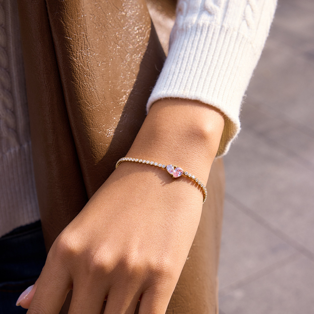 Bracelets À Breloques Sophistiqués En Forme De Cœur, En Acier Inoxydable, Étanches, Couleur Or, Avec Zircon, Pour Femmes h5Image6