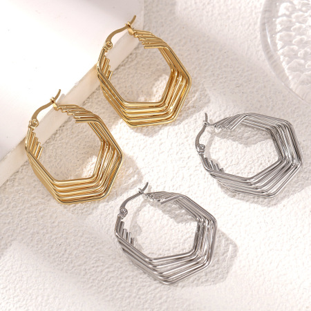 Boucles d'oreilles créoles classiques en acier inoxydable, couleur or, de forme irrégulière et imperméables