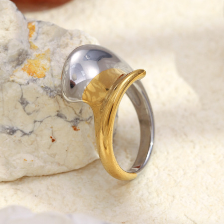Bague imposante en acier inoxydable doré et argenté, forme déformée, étanche 2