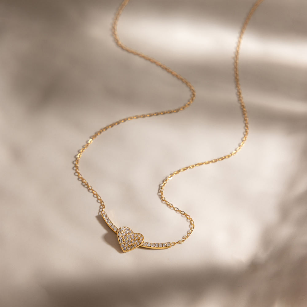 Colliers Pendentifs Pour Femmes En Forme De Cœur Romantique, En Acier Inoxydable, Imperméables Et Anti-Ternissement, Couleur Or h5Image4