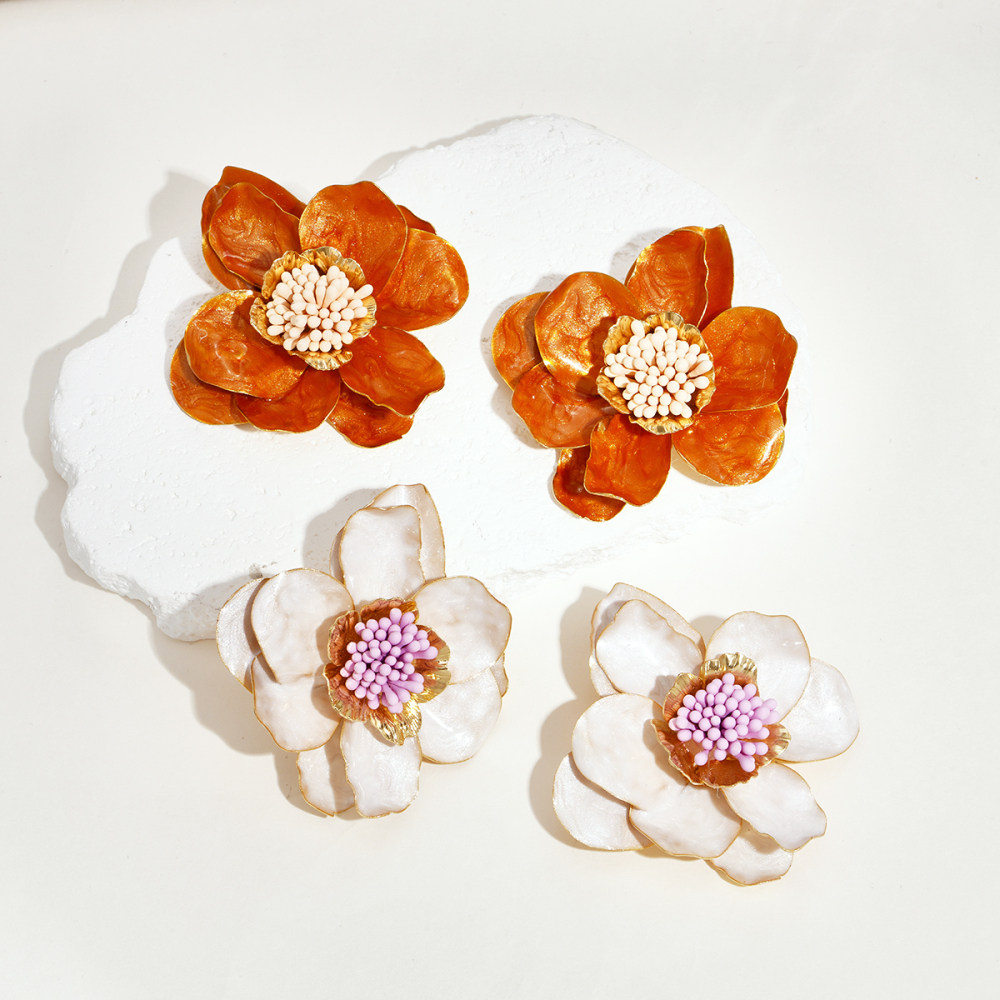 Boucles D'Oreilles Puces En Fer Pour Femme, Motif Camélia, Simples, Romantiques Et Délicates. Image5