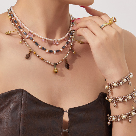Colliers de perles pour femmes en acier inoxydable, perles brillantes, imperméables et anti-ternissement 2