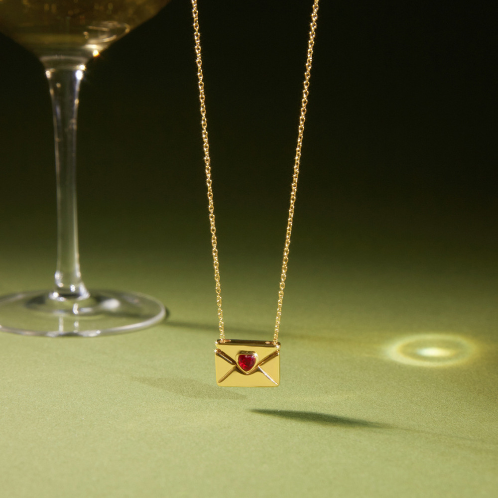 Colliers Pendentifs Pour Femmes En Acier Inoxydable, Couleur Or, Avec Lettre D'Amour Romantique Et Zircon. h5Image5