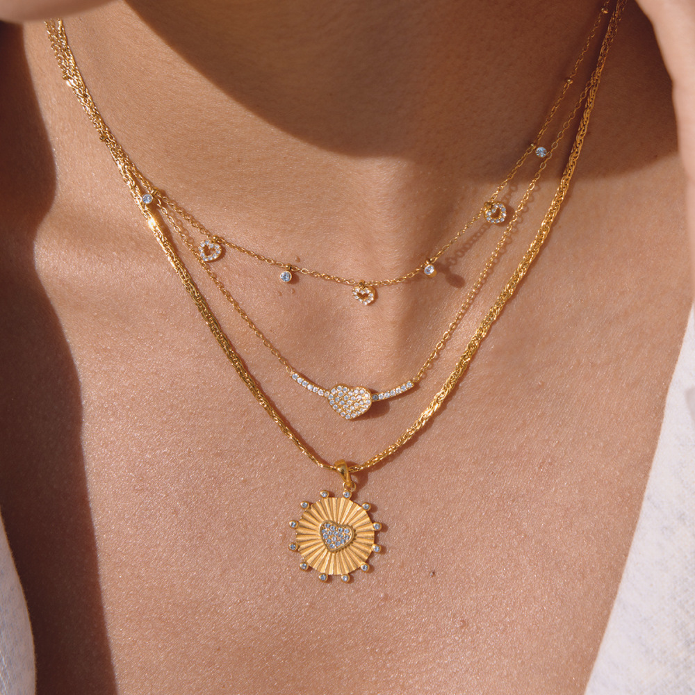 Colliers Pendentifs Pour Femmes En Forme De Cœur Romantique, En Acier Inoxydable, Imperméables Et Anti-Ternissement, Couleur Or h5Image5