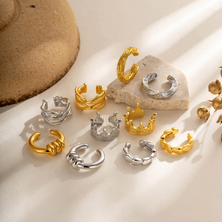 Manchette d'oreilles pour femme, couleur cuivre doré, ornée d'une couronne