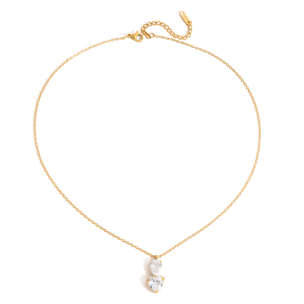 Colliers Pendentifs Pour Femmes En Acier Inoxydable, Couleur Or, Ornés De Zircon En Forme De Goutte Et De Cœur, Aux Détails Raffinés