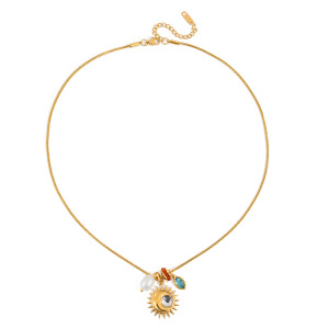 Colliers Pendentifs Pour Femmes En Acier Inoxydable Doré, Ornés D'Un Soleil Et D'Une Lune, Imperméables Et Anti-Ternissement, Avec Zircon Et Perle. h5 