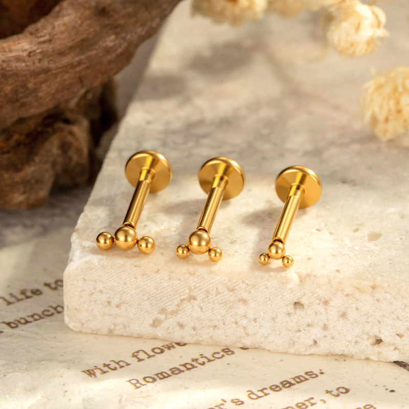 Boucles D'Oreilles Piercing Pour Femmes, En Alliage De Titane Couleur Or, Modèle Simple Ball Astm F136 Image5