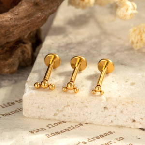 Boucles D'Oreilles Piercing Pour Femmes, En Alliage De Titane Couleur Or, Modèle Simple Ball Astm F136 h5 Image5