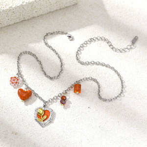 Collier Pendentif En Acier Inoxydable Étanche En Forme De Cœur Et De Fleur Rose, Couleurs Assorties h5 Image4