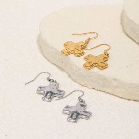 Boucles d'oreilles pendantes en acier inoxydable imperméables en forme de croix
