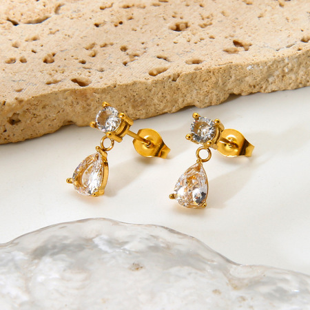 Ensembles de bijoux pour femmes Romantique, élégants et en forme de goutte, en acier inoxydable étanche, couleur or et zircon. 2