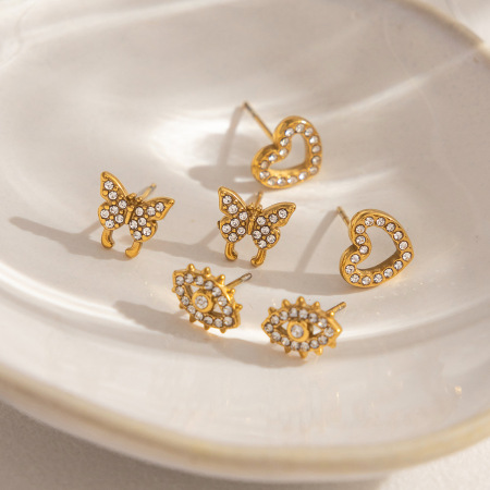 Boucles d'oreilles puces pour femmes, en acier inoxydable doré, imperméables et anti-ternissement, ornées d'un œil de diable exquis