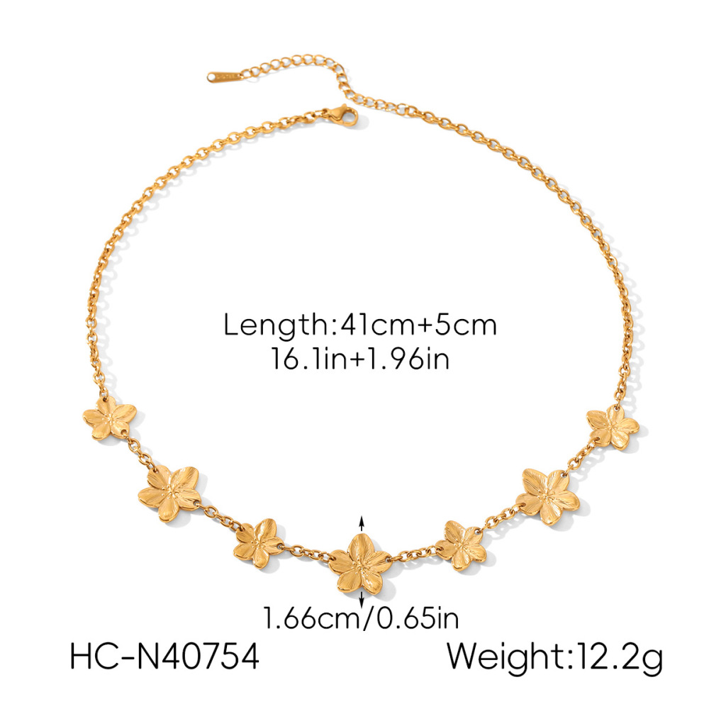 Ensemble Collier Et Collier En Acier Inoxydable Doré, Imperméable, Avec Motif Floral h5Image2