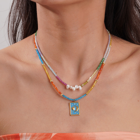 Colliers de perles pour femmes, ornés de pierres naturelles colorées et de couleur or 2