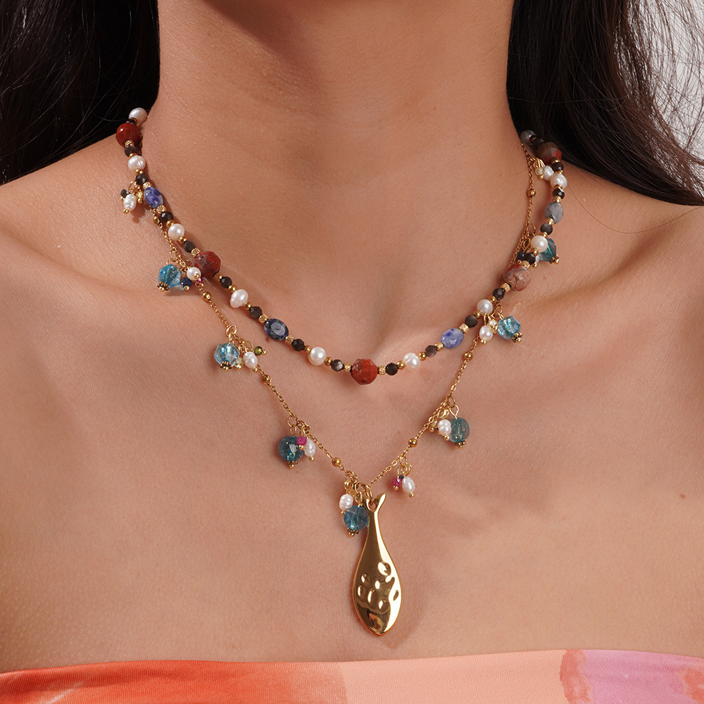 Colliers Pendentifs Pour Femmes En Acier Inoxydable, Pierre Naturelle, Étanche, Couleur Or Image7