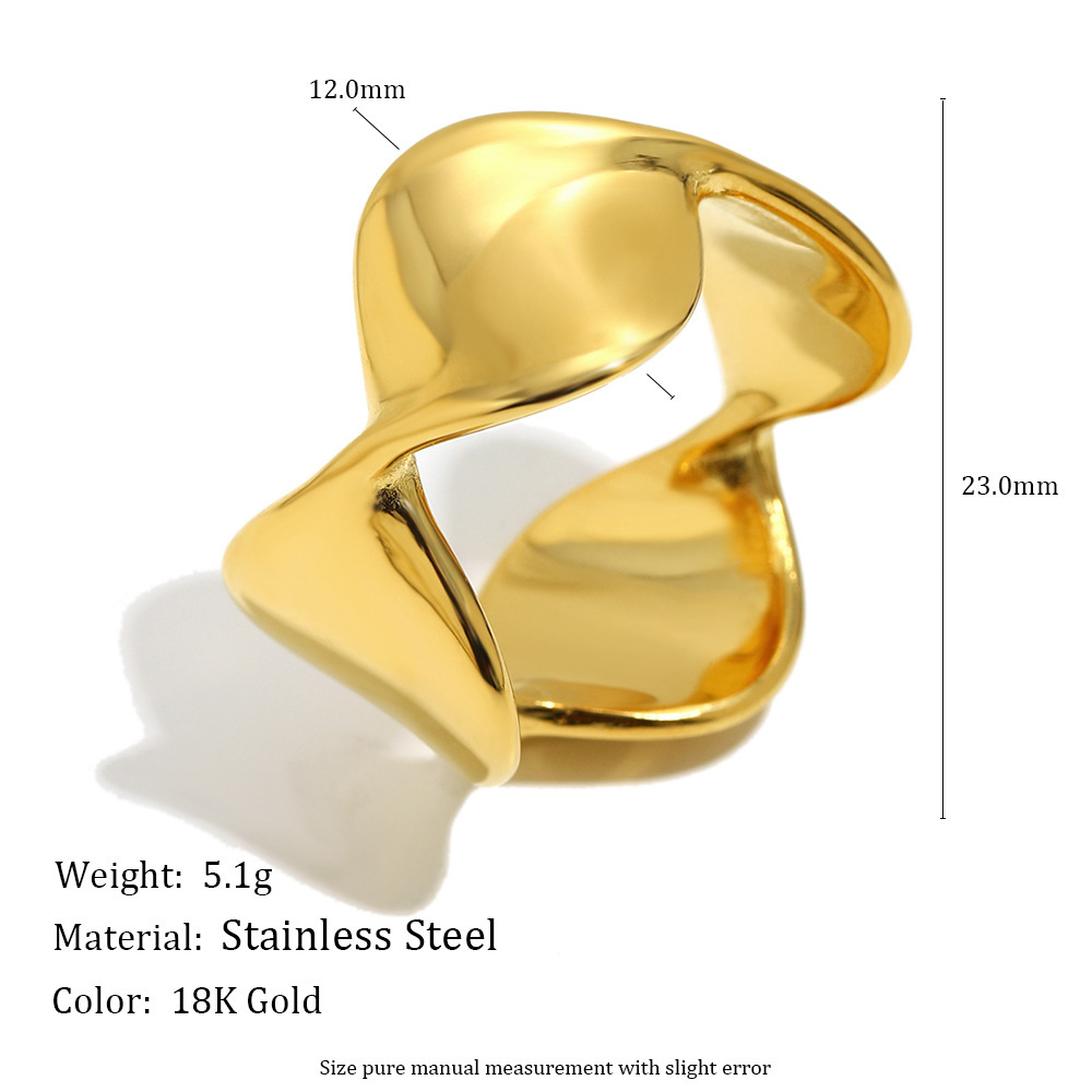 Bague Tendance En Acier Inoxydable Étanche, Forme Ondulée