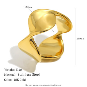 Bague Tendance En Acier Inoxydable Étanche, Forme Ondulée h5