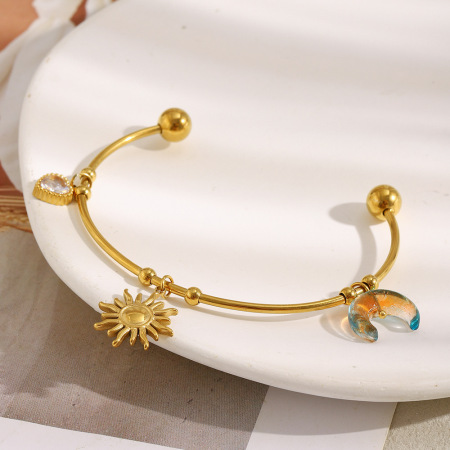 Bracelets manchettes en acier inoxydable étanches couleur or en forme de soleil