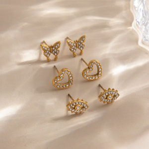 Boucles D'Oreilles Puces Pour Femmes, En Acier Inoxydable Doré, Imperméables Et Anti-Ternissement, Ornées D'Un Œil De Diable Exquis h5 Image5