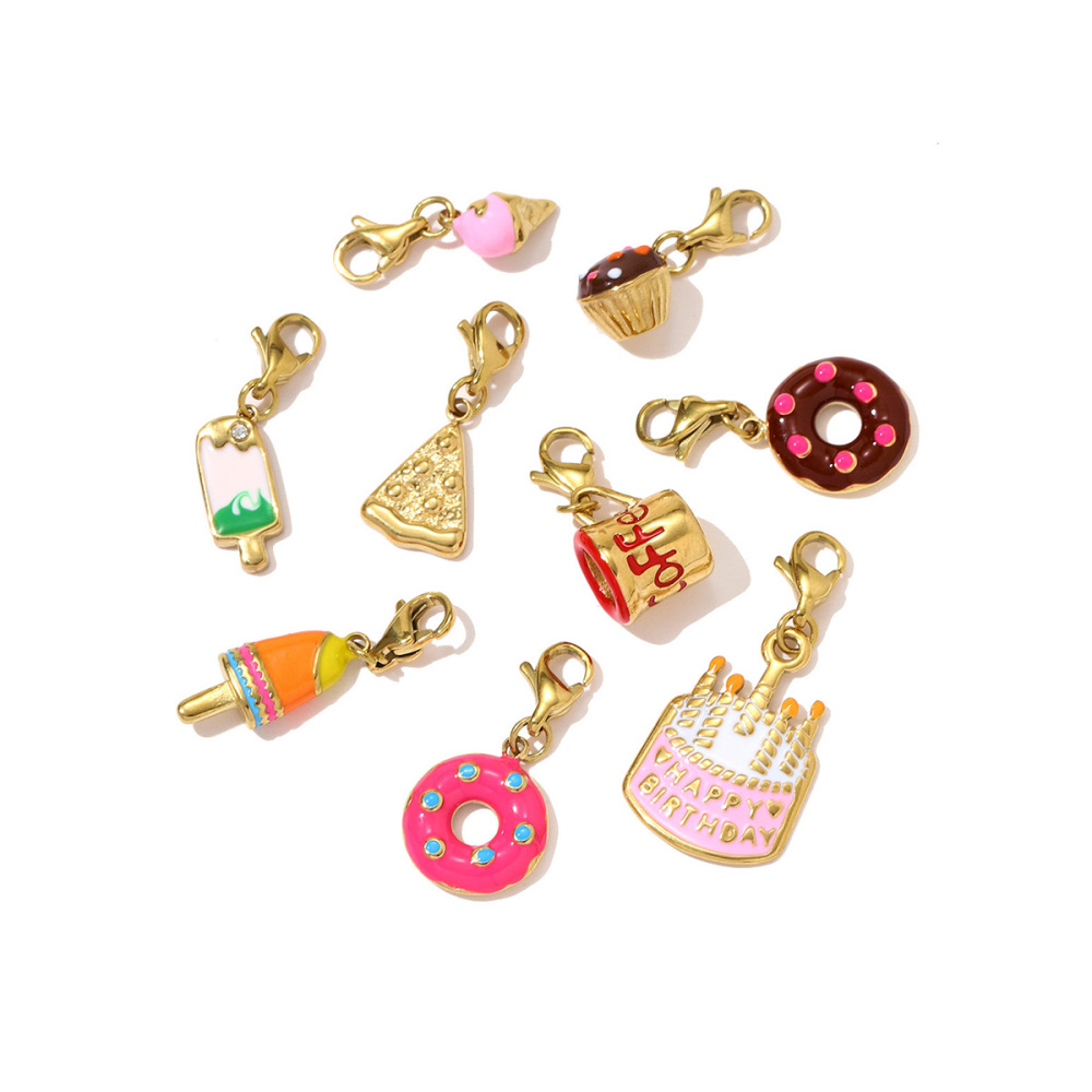 Pendentifs Femme En Acier Titane Doré Avec Fermoir Mousqueton, Collection Dessert Series Image5