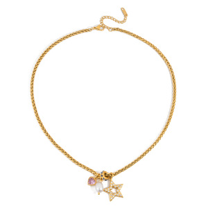 Colliers Pendentifs Pour Femmes Sleek Star En Acier Inoxydable, Imperméables Et Anti-Ternissement, Couleur Or, Avec Zircon Et Perle. h5 