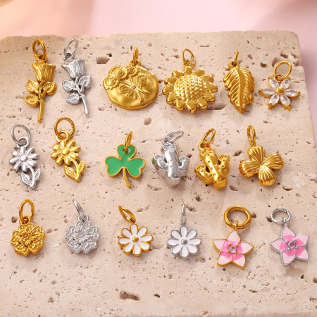 Pendentif unisexe Simple Series Daily Flower en acier inoxydable étanche couleur or avec zircon 2