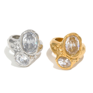 Bague Statement En Acier Inoxydable Étanche Avec Zircon En Forme D'Ellipse h5 Image2