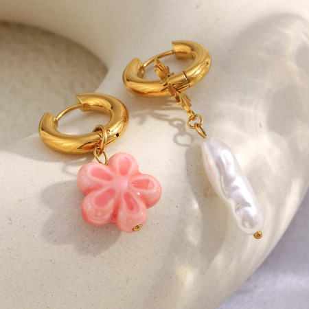 Boucles D'Oreilles Pendantes En Acier Inoxydable Imperméable Sweet Flower Avec Perles