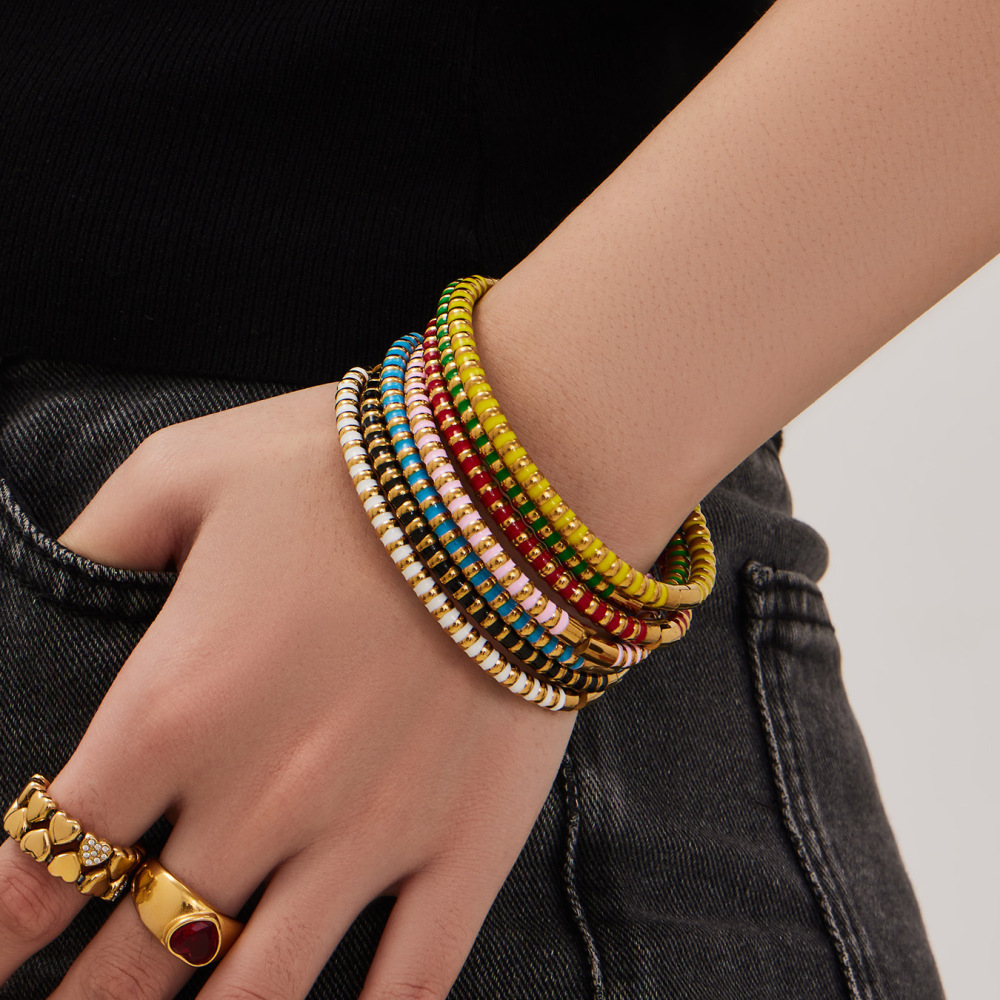 Bracelets Pour Femmes, Charmants, Colorés, En Acier Inoxydable, Imperméables Et Anti-Ternissement, Couleur Or Image4
